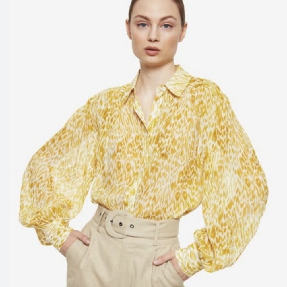 Anine Bing Caleb Silk Blouse Marigold Leo Size M